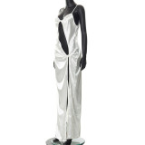 Solid Color Sling Hollow Outback Irregular Slit Dress