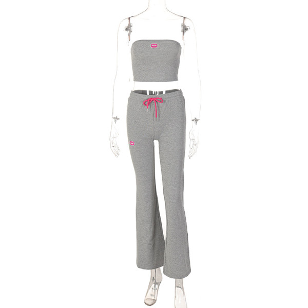 Chest Wrap Tie Pants Solid Color Casual Suit