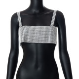 Sequin Sling Sleeveless Petite Crop T-Shirt Top