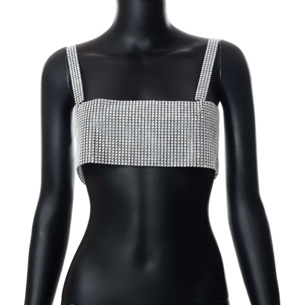 Sequin Sling Sleeveless Petite Crop T-Shirt Top