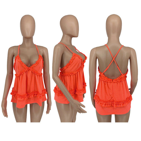 Fashion casual sexy solid color V-neck suspender top