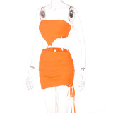 Fashion Sleeveless Hollow Drawstring Wrap Breast Sexy Short Skirt Dress
