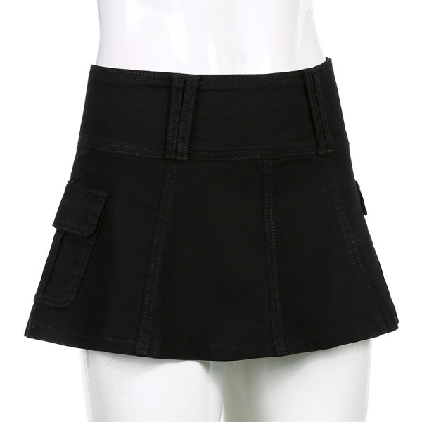 Solid color personality street hot girl style women's denim pleated skirt short skirt