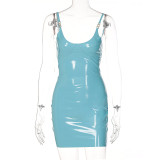 Sexy Metal Buckle Sling Back Zipper PU Dress Women