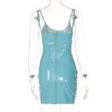 Sexy Metal Buckle Sling Back Zipper PU Dress Women