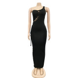 Fashion Solid Color Women's Burning Flower Sexy Sling Wrap Breast Long Skirt Dress