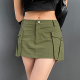 Skinny Sexy Low Waist Workwear Large Pocket Woven Skirt
