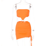 Fashion Sleeveless Hollow Drawstring Wrap Breast Sexy Short Skirt Dress