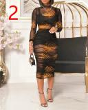 Black Short Skirt Top with Vintage Print Sexy Mesh Midi Dress Three Piece