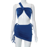 Cropped Navel Sleeveless Irregular Tank Top Miniskirt Three Piece Suit