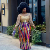 Fashion Casual Colorful Sequin Puff Sleeve Slit Pack Hip Dress