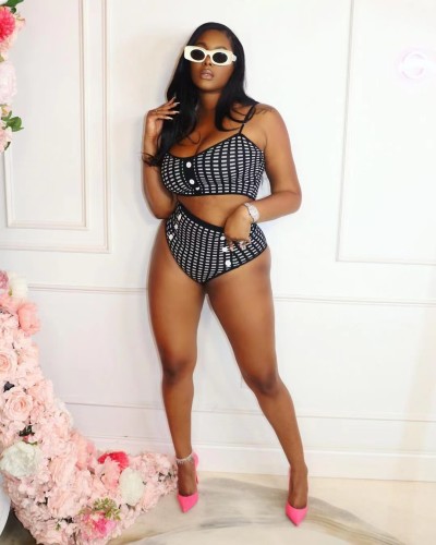 Women's Sexy Small Plaid Positioning Print Button-Up Swimsuit
