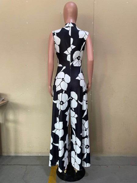 Women's Sexy Sleeveless Printed Wide Leg Pants Jumpsuit
