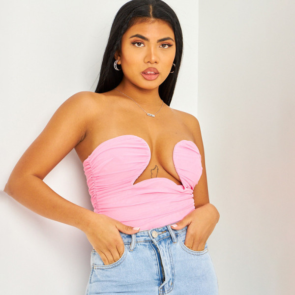 Solid Color Sleeveless Underwire Gathered Sexy Tank Top T-Shirt