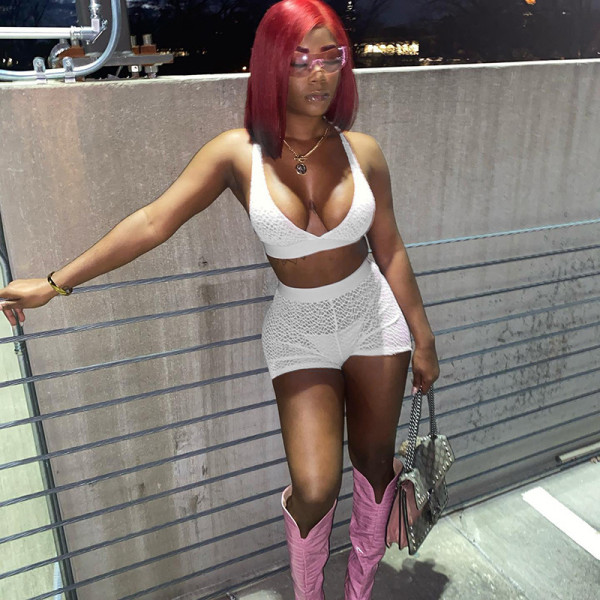 Solid Color Sling Sleeveless Crop Tank Top Shorts Tracksuit