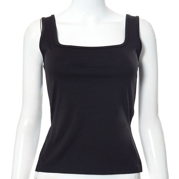 Square neck solid color sleeveless side slit vest T-shirt top women