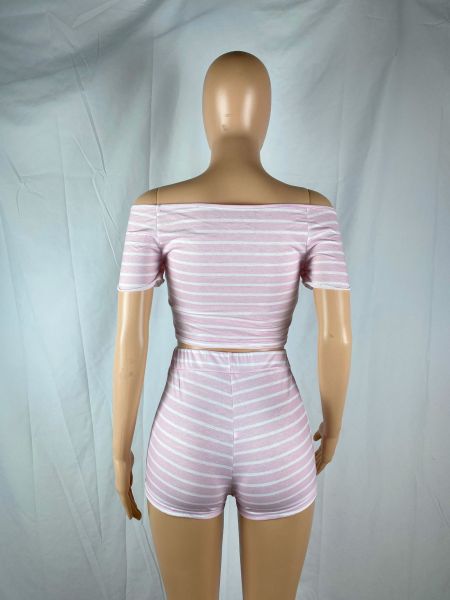 Women's Fashion Casual Big V-neck Striped Suit High Quality Imitation Cotton Fabric