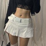 Solid color personality street hot girl style women's denim pleated skirt short skirt