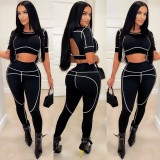 Fashion New Casual Tight Sports Short Sleeve Solid Color Pants Two Piece Set