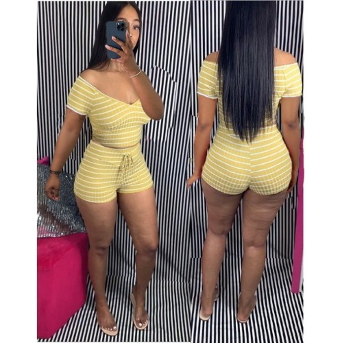 Women's Fashion Casual Big V-neck Striped Suit High Quality Imitation Cotton Fabric