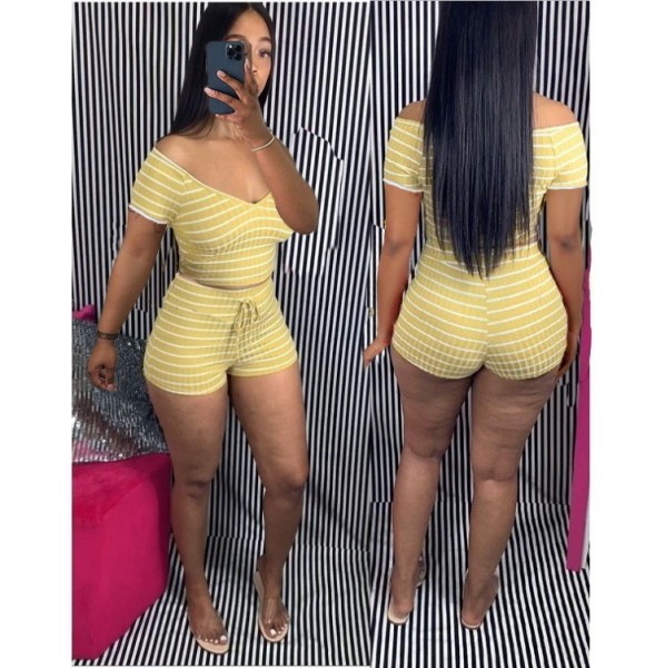 Women's Fashion Casual Big V-neck Striped Suit High Quality Imitation Cotton Fabric