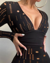 Casual Ladies Ripped Long Sleeve Skinny Ladies Jumpsuit