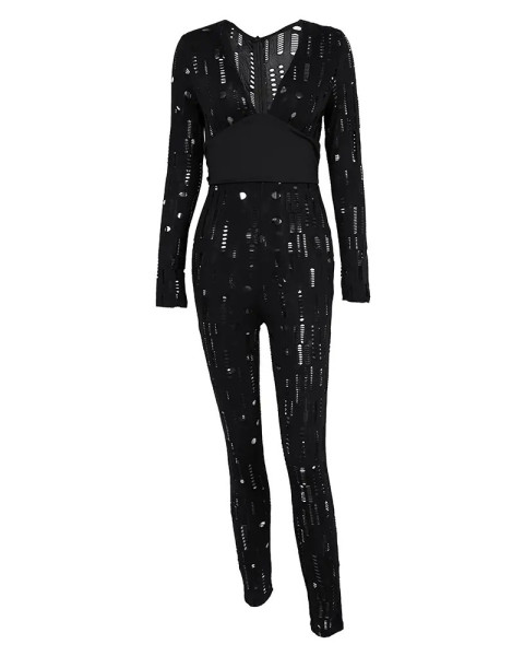 Casual Ladies Ripped Long Sleeve Skinny Ladies Jumpsuit