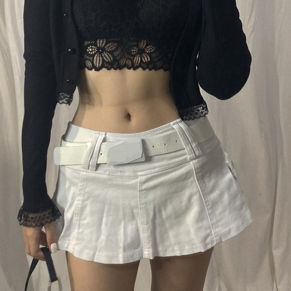 Solid color personality street hot girl style women's denim pleated skirt short skirt