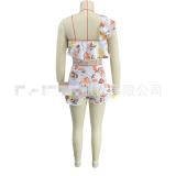 Women's Irregular Fashion Suit with Slanted Shoulder Ruffle Print Shorts