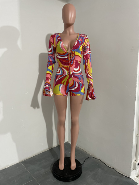 Beach Sexy Print Long Sleeve Jumpsuit