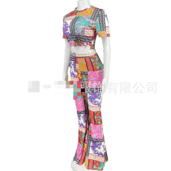 Printed short-sleeved flared pants OL commuter fashion suit women