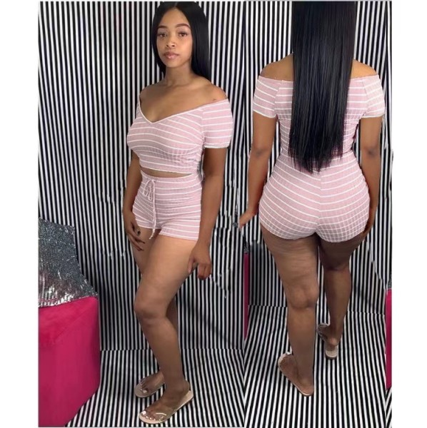 Women's Fashion Casual Big V-neck Striped Suit High Quality Imitation Cotton Fabric