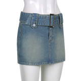 Fashion Metal Buckle Hip Denim Short Skirt