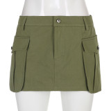 Skinny Sexy Low Waist Workwear Large Pocket Woven Skirt