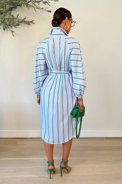 Women's Striped Print Casual Long Sleeve Striped Print Skirt 2 Colors Available