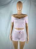 Women's Fashion Casual Big V-neck Striped Suit High Quality Imitation Cotton Fabric