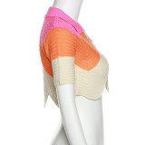 Fashion polo wool top sexy multicolor slim fit hip skirt suit