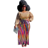 Fashion Casual Colorful Sequin Puff Sleeve Slit Pack Hip Dress