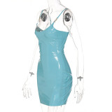 Sexy Metal Buckle Sling Back Zipper PU Dress Women