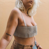 Sequin Sling Sleeveless Petite Crop T-Shirt Top