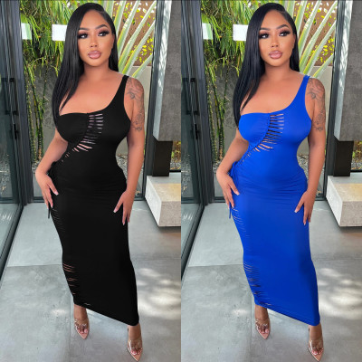 Fashion Solid Color Women's Burning Flower Sexy Sling Wrap Breast Long Skirt Dress