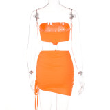 Fashion Sleeveless Hollow Drawstring Wrap Breast Sexy Short Skirt Dress