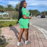 Printed Hip Hop Street Slit Fringe Short Sleeve T-Shirt Shorts Set