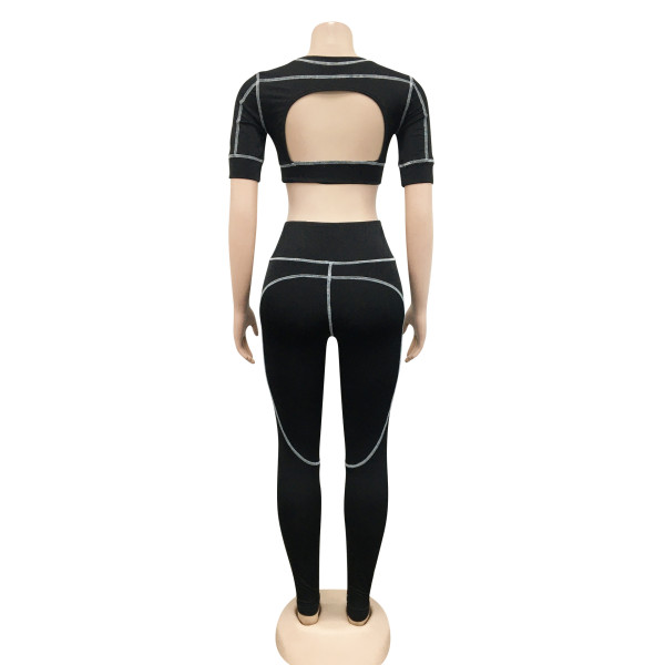 Fashion New Casual Tight Sports Short Sleeve Solid Color Pants Two Piece Set
