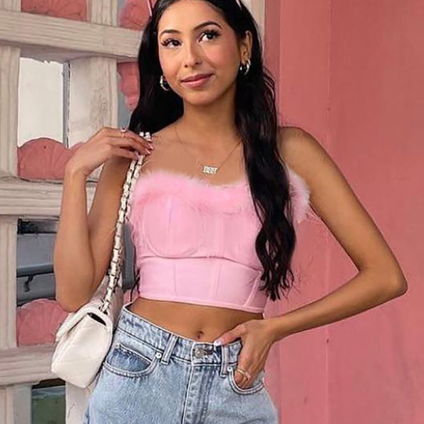 Sexy fishbone crop top women's slim fit fur wrap chest inside