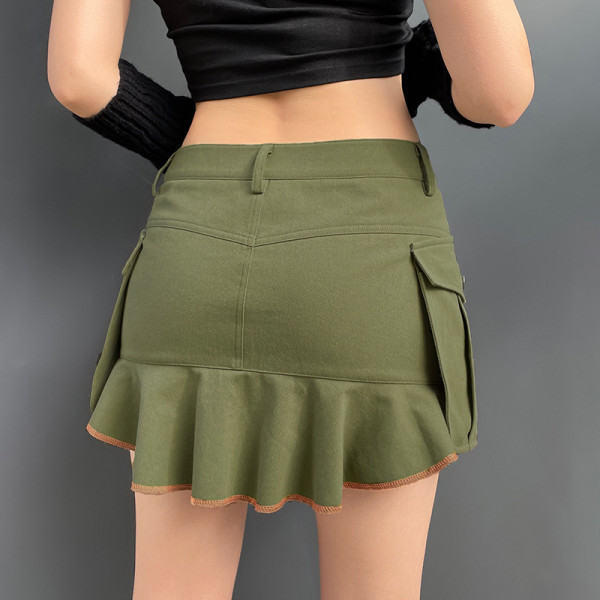 Skinny Sexy Low Waist Workwear Large Pocket Woven Skirt