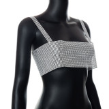 Sequin Sling Sleeveless Petite Crop T-Shirt Top