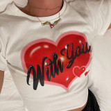 Women's Fashion Small Fresh Contrast Color Love Letter Print Navel Cropped T-Shirt