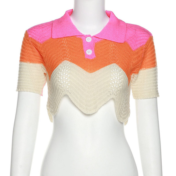 Fashion polo wool top sexy multicolor slim fit hip skirt suit