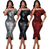 Sexy fashion night show women's one word collar tube top dress